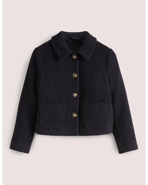 Boden Blue Textured Cropped Wool Jacket