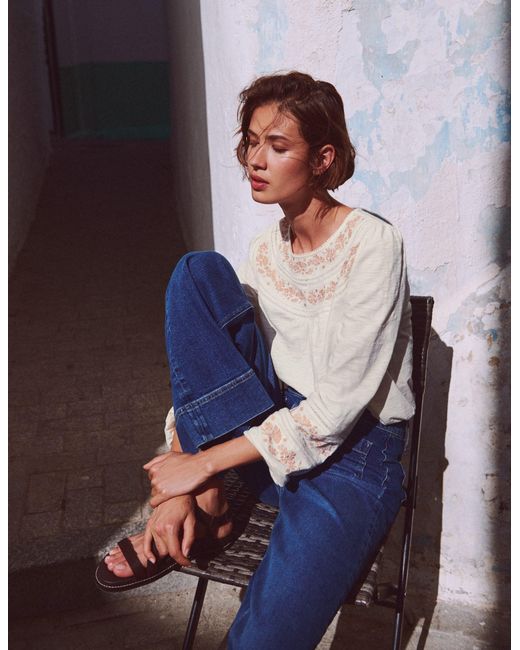 Boden Gray Rosie Embroidered Jersey Top
