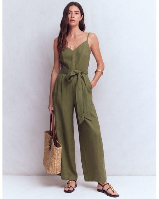 Boden Green Strappy Linen Jumpsuit
