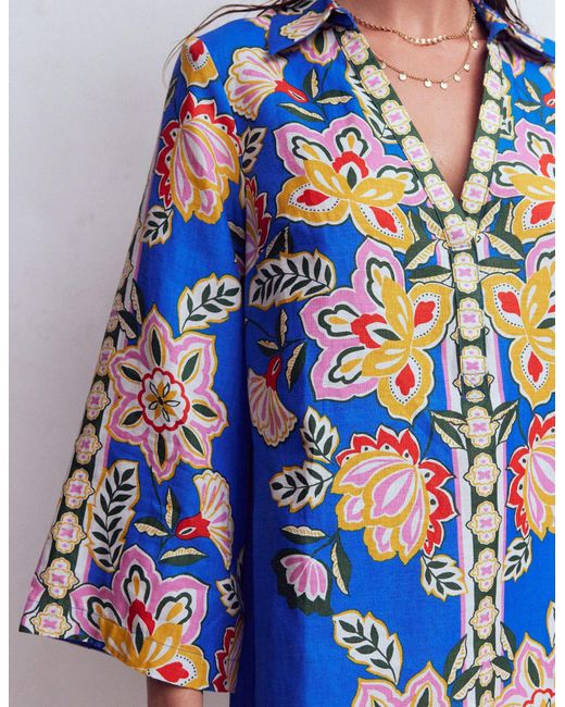 Boden Blue Carmen Linen Short Dress-Bright, Elaborate Terrace