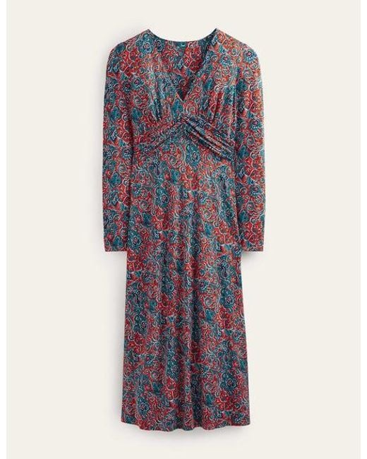 boden empire waist midi dress Elena Tiered Cotton Midi Dress - Blue, Ornamental Floral