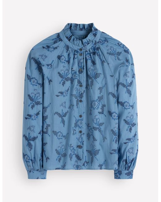 Boden Blue Erica Cotton Frill Top