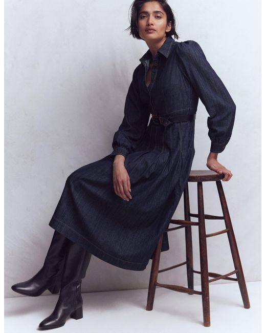 Boden Blue Pleat Skirt Denim Midi Dress