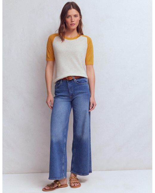 Boden Blue Agnes Linen Button T-Shirt
