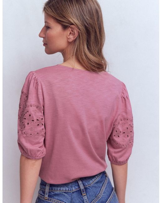Boden Pink Ada Broderie Mix Top