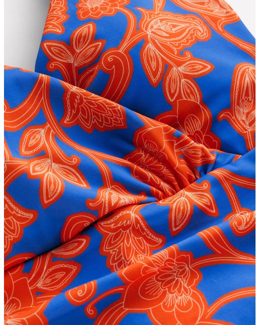 Boden Pink Halter Ruched Swimsuit Bright Papaya