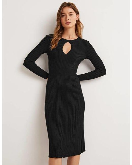 Boden Black Ribbed Cut Out Dress