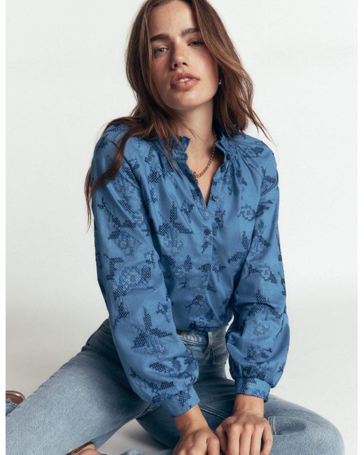 Boden Blue Erica Cotton Frill Top