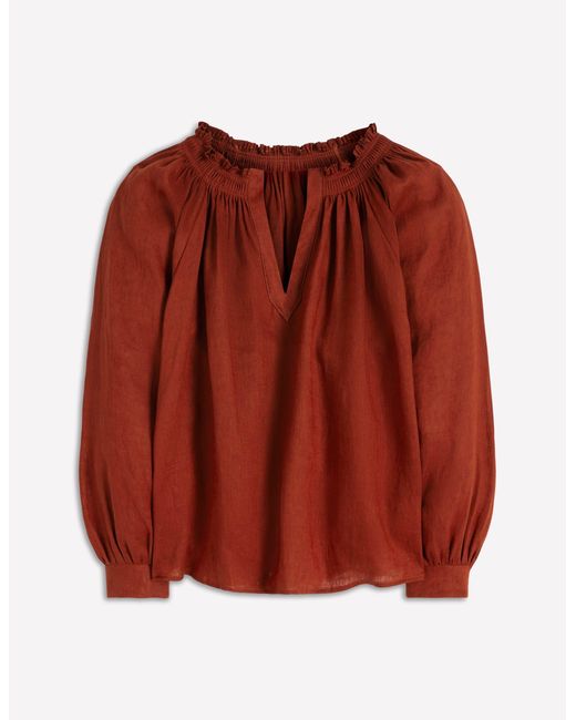 Boden Red Serena Pleat Neck Linen Top