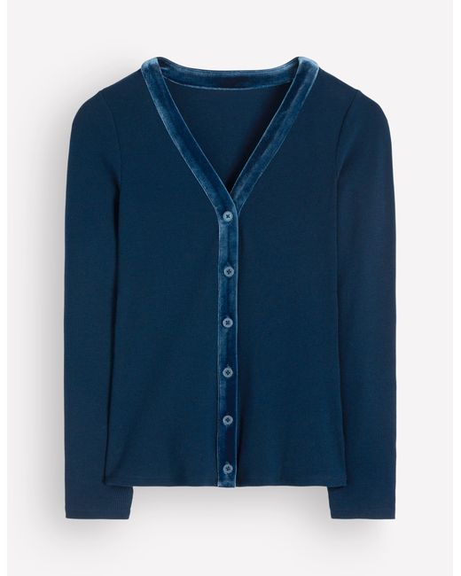 Boden Blue Velvet Trimmed V-Neck Top