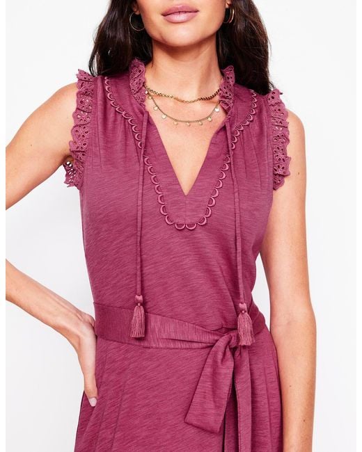 Boden Pink Aria Broderie Trim Midi Dress