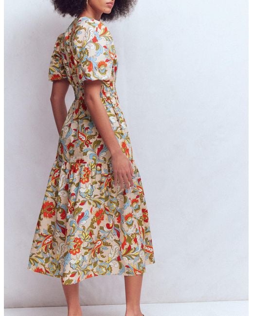 Boden Multicolor Irene Puff Sleeve Dress-Almond Milk, Cheetah Pop