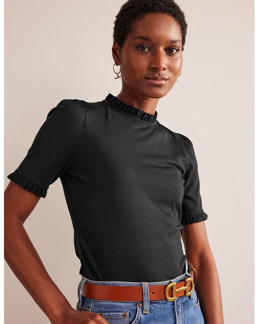 Boden Black Supersoft Frill Detail T-Shirt