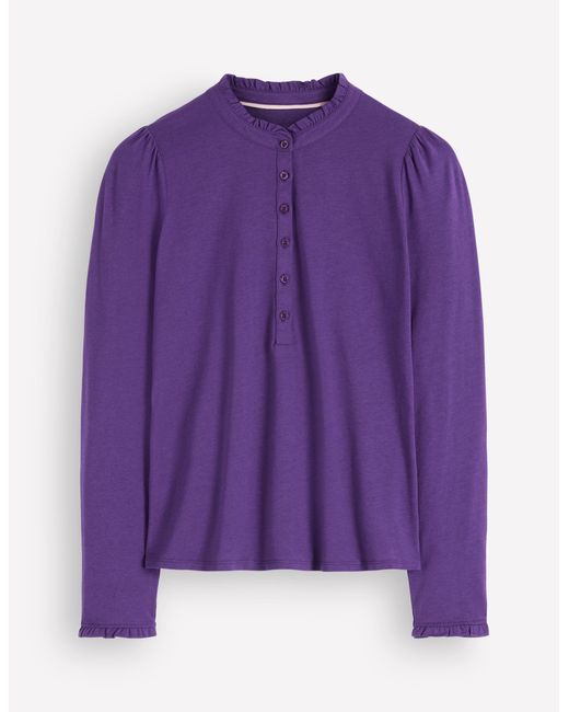 Boden Red Supersoft Frill Henley Top