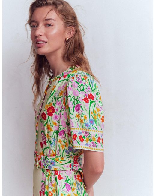 Boden Pink Kate Puff Sleeve Belted Dress