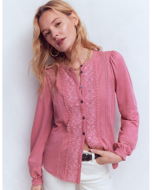 Boden Pink Embroidered Jersey Shirt