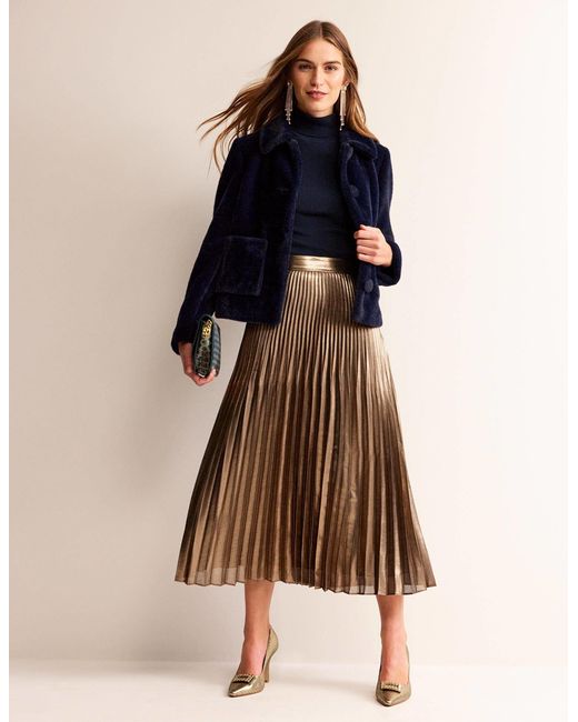 Boden Brown Gold Metallic Midi Skirt