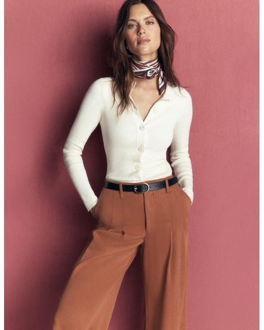 Boden White Mayfair Pleat Detail Trousers