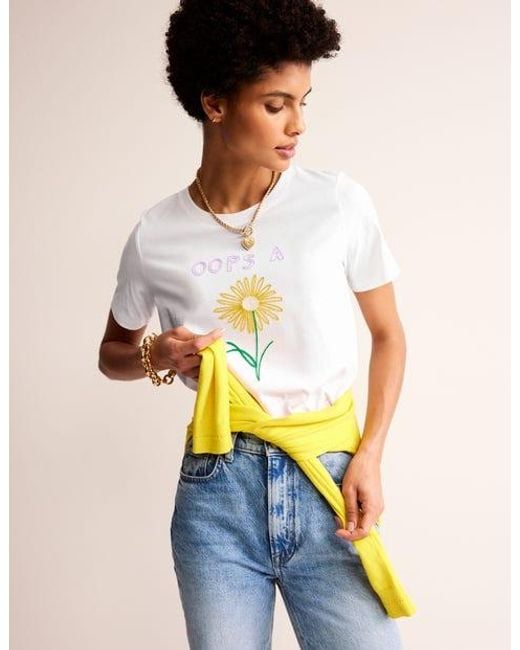 Boden White Rosa Embroidered T-Shirt