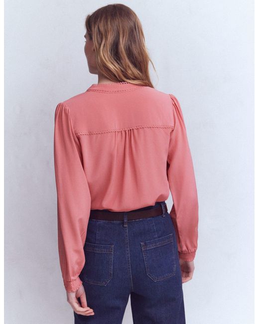 Boden Blue Rhea Trim Detail Silk Top