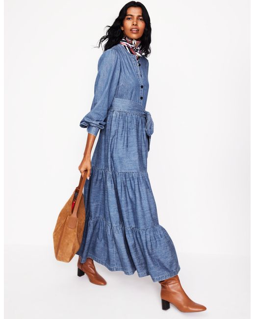 boden light blue dress Boden Women's Ivy Placket Linen Midi Dress in Blue main image 0