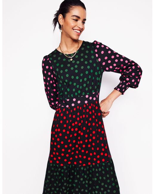 Boden Tabitha Tiered Jersey Dress-Multi, Abstract Dot