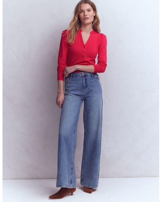 Boden Red Supersoft Open Neck Henley