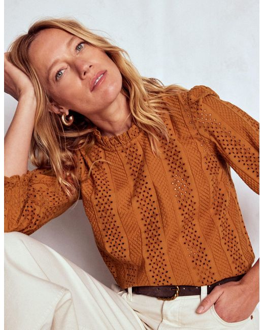 Boden Brown Frill Detail Broderie Top