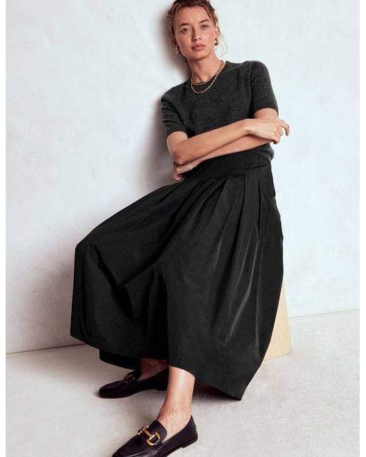 Boden Black Valentina Taffeta Midi Skirt