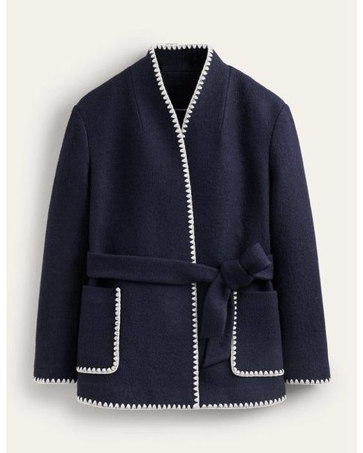 Boden Blue Belted Short Wrap Coat