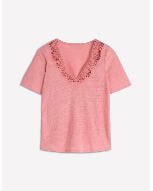 Boden Blue Tara Lace Trim Linen T-Shirt