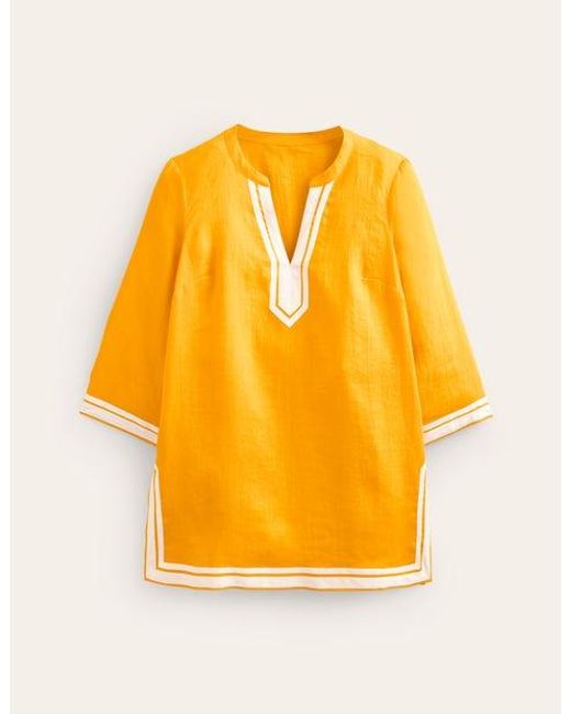 Boden Orange Neck Detail Tunic Top Artisan's Gold, Ivory