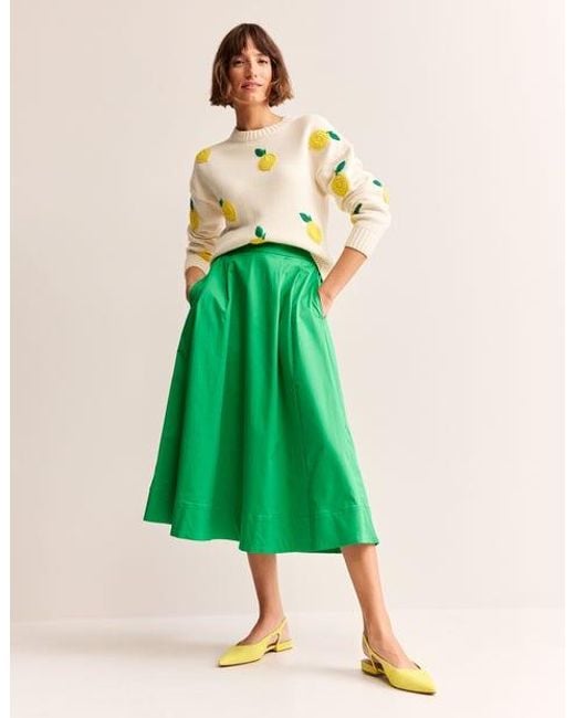 Boden Green Isabella Cotton Sateen Skirt