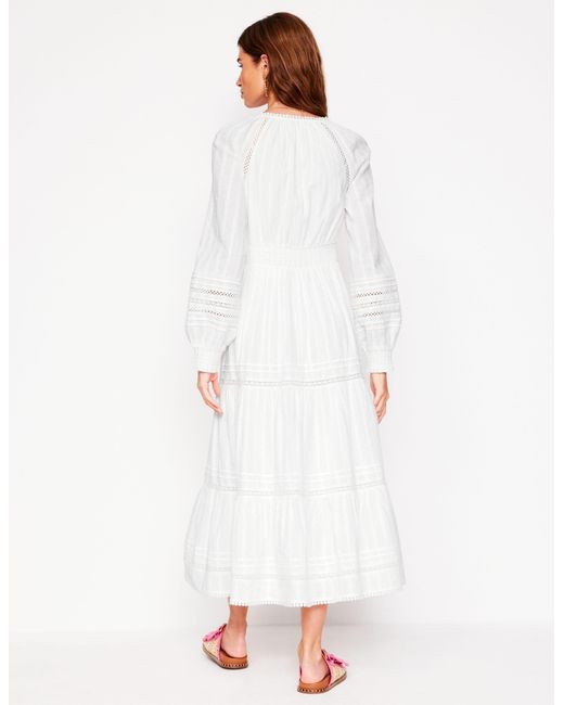 Boden White Ruffle Smocked Cotton Dress