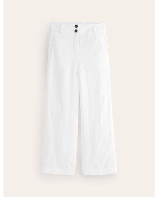Boden White Westbourne Cropped Linen Pants