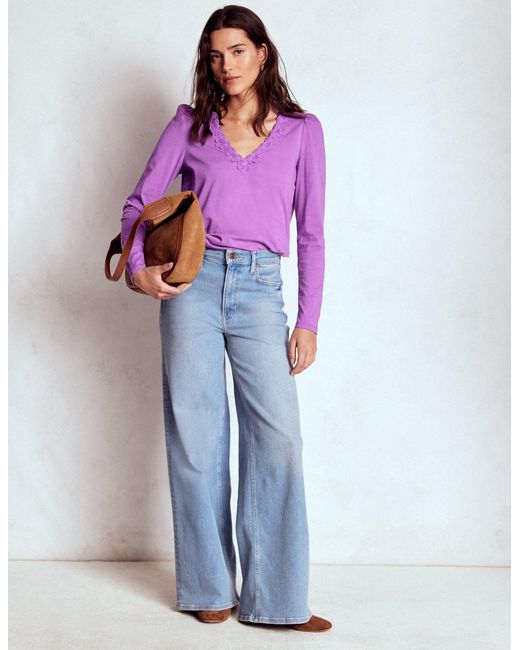 Boden Purple Flora Lace V-Neck Top