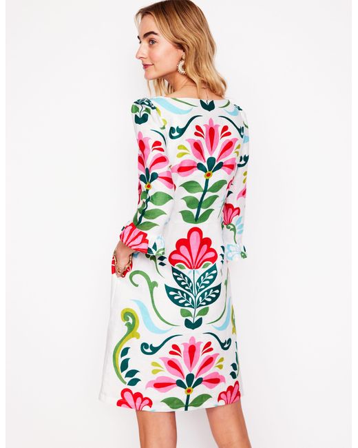 Boden White Linen Flute Sleeve Dress-Ivory, Decorative Stems