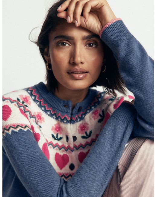 Boden Blue Edie Fair Isle Cardigan