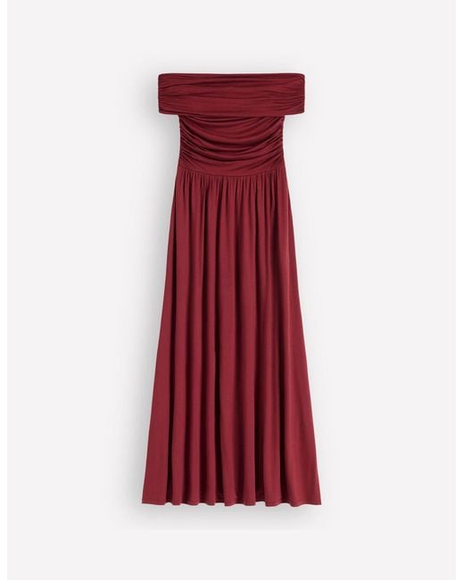 Boden Brown Ruched Bardot Maxi Dress
