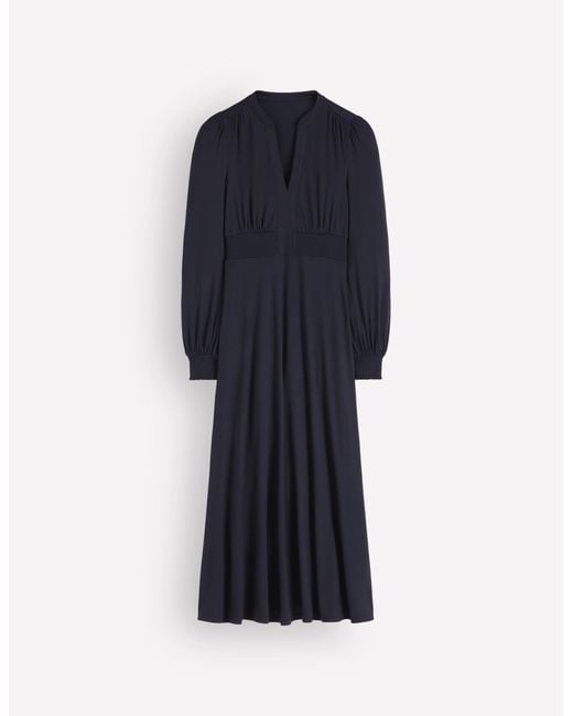 Boden Blue Ivy Smocked Midi Dress Midnight Ocean, Brushed Animal