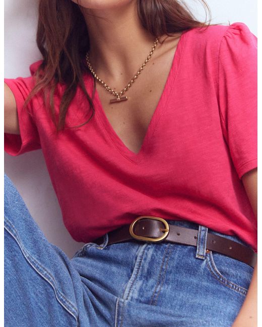 Boden Pink Sophie V-Neck Slub T-Shirt