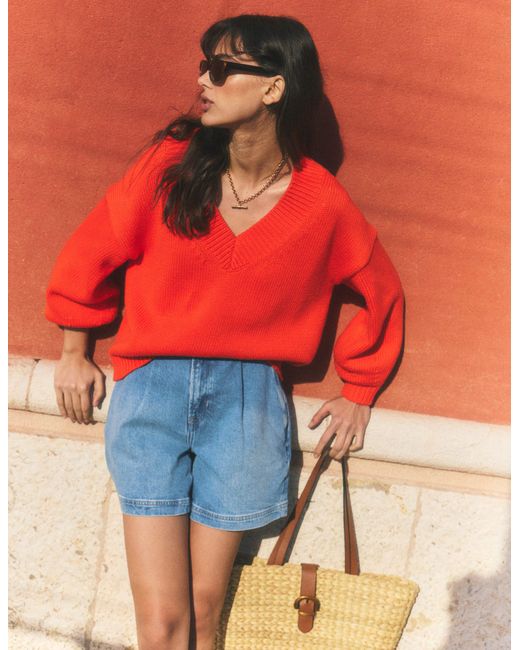Boden Orange Lucy Cotton V-Neck Jumper