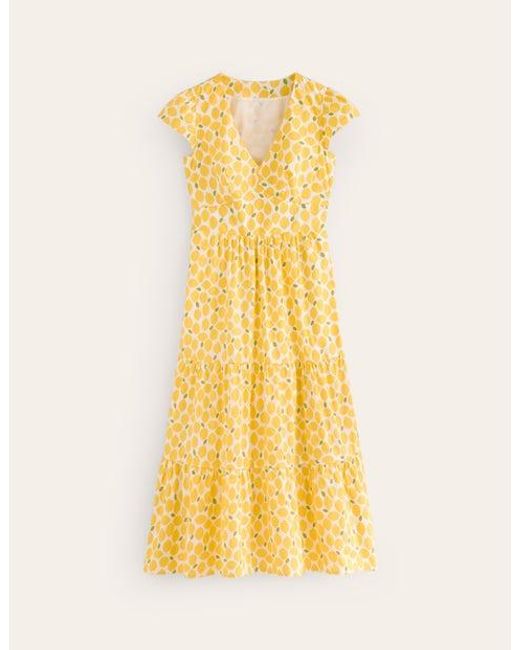 Boden Yellow May Cotton Midi Tea Dress Passionfruit, Lemons