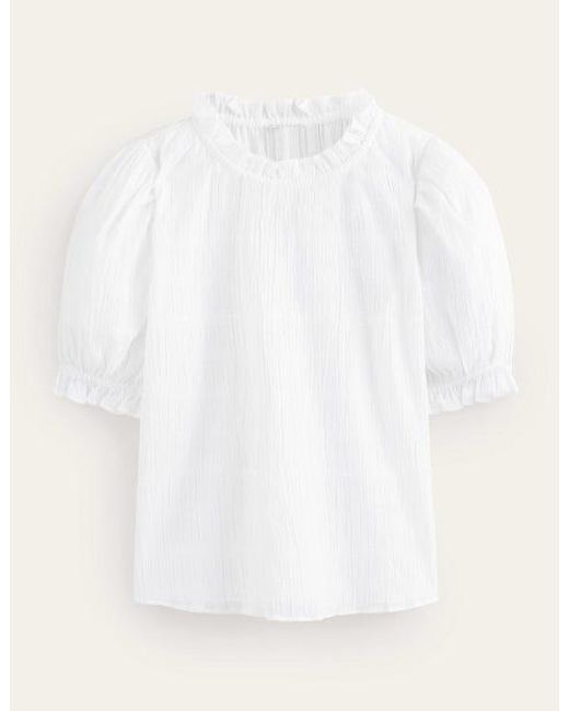 Boden White Fitted Textured Top