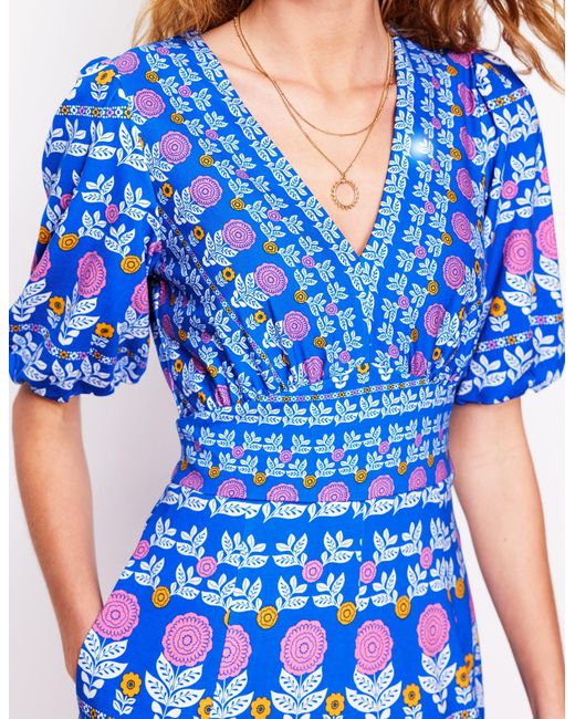 Boden Blue Ponte-Teekleid Mit Puffärmeln-Galerie-Blau, Dahliengarten