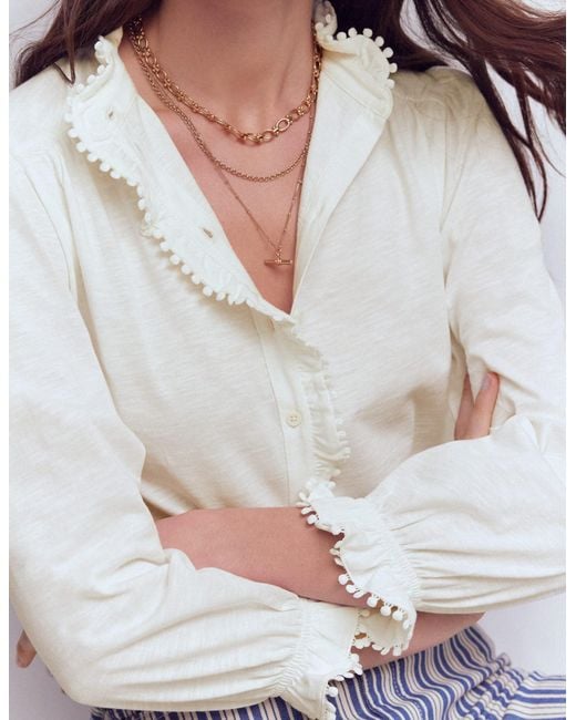 Boden Gray Emily Pom Trim Ruffle Shirt