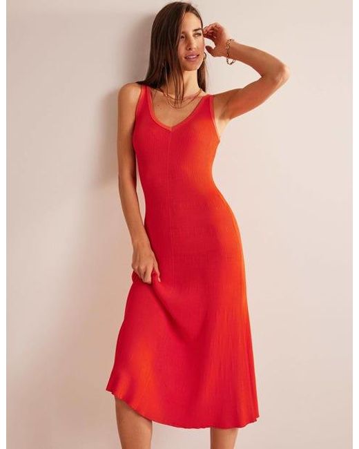 Boden Red V-neck Knitted Maxi Dress