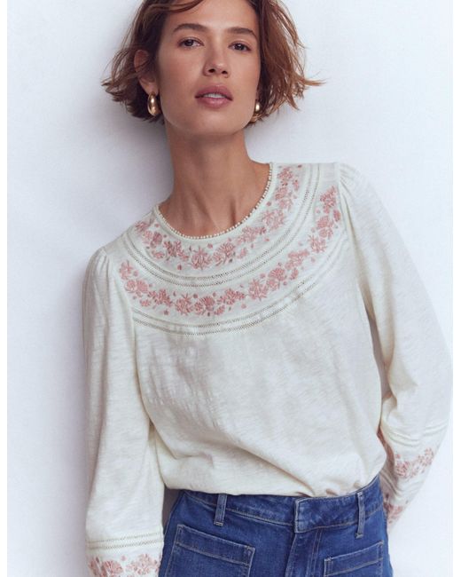 Boden Gray Rosie Embroidered Jersey Top