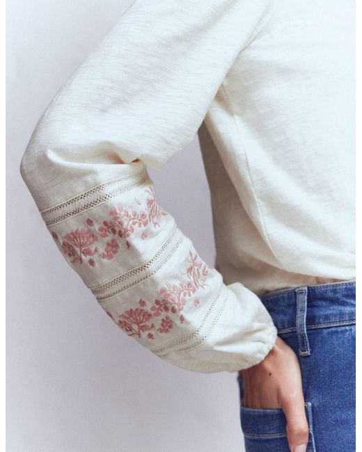 Boden Gray Rosie Embroidered Jersey Top