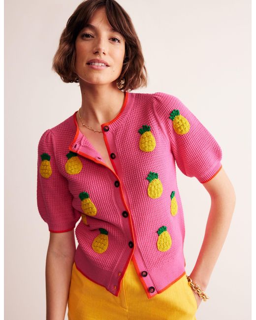 Boden Pink Embroidered Tshirt Cardiganparty, Pineapples